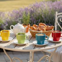 Kit 4 Xícaras Porcelana Coloridas 180ml Com Suporte Mesa