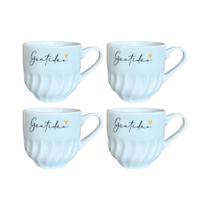 Kit 4 Xícaras Porcelana Suspiro Branca Gratidão 200 Ml