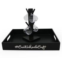 Kit 4 Xicaras Suporte Acrílico Cristal Bandeja Cantinho Café