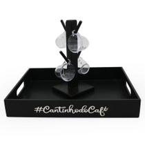 Kit 4 Xicaras Suporte Acrílico Cristal Bandeja Cantinho Café
