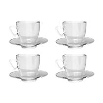 Kit 4 Xícaras Transparente Chá 220mL C/ Pires Mesa Posta