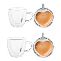 Kit 4 Xícaras Vidro Borossilicato Parede Dupla Coração Chá