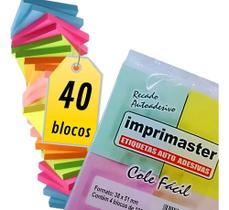 Kit 40 Blocos Recados Cole Fácil 38X50Mm Colorido 100Fls Cor Kit 40 Blocos Recados Cole Fácil 38X50Mm Colorido 100Fls Cor