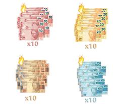 Kit 40 Burning Money - (Notas Flash) 10, 20, 50, 100 Reais - Tiger