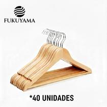 Kit 40 Cabide De Madeira Marfim Organizador Closet Fukuyama