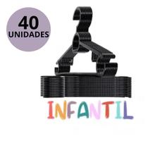 KIT 40 Cabide Infantil Titureiro De Luxo Executivo Reforçado Organizar Roupas Closet -PRETO