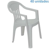 Kit 40 cadeiras plastica monobloco com bracos ilhabela branca tramontina