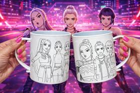 kit 40 Canecas Plásticas Guerreiras KPop Estilosa para colorir