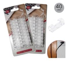 Kit 40 Clips Organizador Fixador Adesivo De Cabo Fios Parede Cor Branco