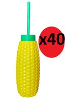 Kit 40 copos formato milho amarelo festa caipira c/ canudo