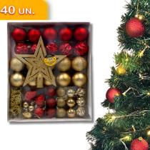 Kit 40 Enfeites Árvore Natal Bolas Estrela Dourado E