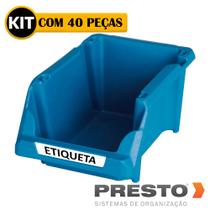 Kit 40 Gavetas Bin Caixa Organizadora Plástica Nº 5 Prática Empilhável Gaveteiro Plástico Estante Azul Presto - 42002