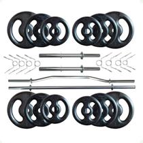 Kit 40 Kg de Anilhas Ferro + 02 Barras de 40cm + Barra W + Barra 120cm