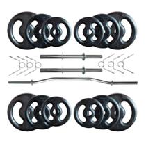 Kit 40 Kg de Anilhas Ferro Fundido + 02 Barras de 40cm + Barra W