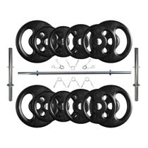 Kit 40 Kg de Anilhas Ferro Fundido + Barras de Supino e Halteres Kit 40 Kg de Anilhas Ferro Fundido + Barras de Supino e Halteres