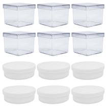 Kit 40 Latinhas Branca 5cm e 40 Caixinhas 5cm Incolor Para Festas Chá de Bebê