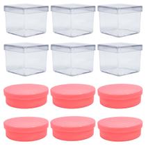 Kit 40 Latinhas Rosa 5cm e 40 Caixinhas 5cm Incolor Para Festas Chá de Bebê