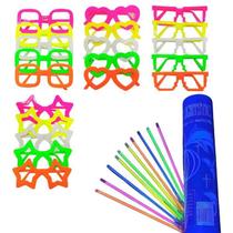 kit 40 Óculos de Festa Neon que Brilham Luz Negra + 100 Pulseiras Neon