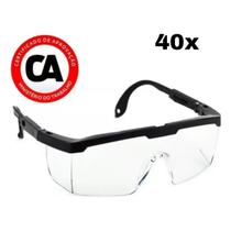 Kit 40 Óculos de Proteção Segurança Rj Incolor Epi Aste Reforçada