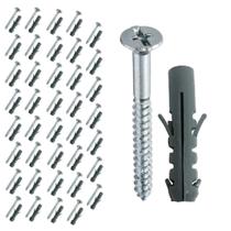 Kit 40 Parafusos Com Bucha 8mm Phillips 5,5x50 Aço Fixação Suporte Moveis Em Parede Maderia