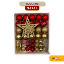 Kit 40 peças de Enfeites de Natal Bolas Estrela Dourado e Vermelho Completo bolas natalinas papai noel evento casa decoração