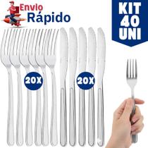 Kit 40 Peças de Talheres Aço Inox 20 Facas 20 Garfos de Mesa