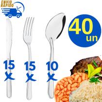 Kit 40 Peças Talher Aço Inox 15 Garfo + 15 Faca + 10 Colher de Sopa para Casas Restaurantes Padaria Kit 40 Peças Talher Aço Inox 15 Garfo + 15 Faca + 10 Colher de Sopa para Casas Restaurantes Padaria