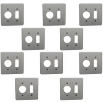 Kit 40 Placa Espelho 4x4 Cinza 1 Posto Redondo + 1 Tecla
