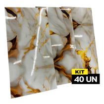 Kit 40 Placas Painel Mármore 3D Vinílico Autoadesivo Revestimento De Parede 60x30cm