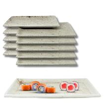 Kit 40 Pratos Sushi Kakusara Retangular Porcelana Creme 19cm