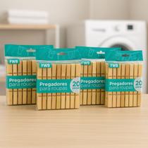 Kit 40 Pregadores de Roupas Bambu Natural Antimofo Kit 40 Pregadores de Roupas Bambu Natural Antimofo