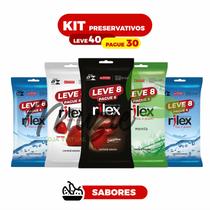 Kit 40 Preservativos Camisinhas Rilex são 8 Sensitive + 16 Lubrificado + 8 Morango + 8 Hortelã