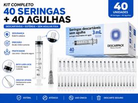 KIT 40 Seringas 3mL 40 Agulhas 25x0,70mm Luer Lock
