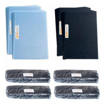 Kit 400 Capas Cristal + Preto Couro E 400 Espirais Preto 07mm