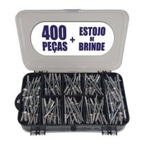 Kit 400 Rebites + Estojo Organizador Dupla tampa + Brocas