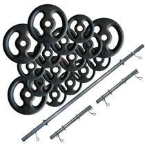 Kit 40kg 16 Anilhas E Barras Com Presilhas Musculação