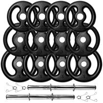 Kit 40Kg em Anilhas de Ferro com Barras Ocas de 40cm