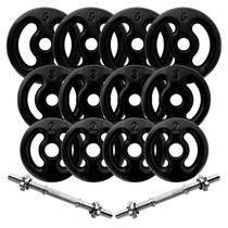 Kit 40Kg em Anilhas Emborrachadas com 2 Barras Maciça Cromada de Rosca 40cm