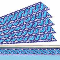 Kit 42 Adesivos Piscina Borda Ladrilho Mosaico Entrelaçado Azul 100x10cm
