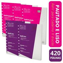 KIT 420 Folhas 200x275mm 300 Refil Pautado e 120 Liso Compatível Caderno 11 Discos Tipo Inteligente Grande