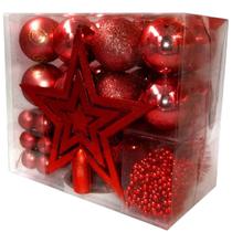 Kit 44 Enfeites Natalinos Bolas Ponteira Estrela Corrente de Bolinhas Festão Decoração de Árvore de Natal Completa Decoração Guirlanda Mesa Arranjo