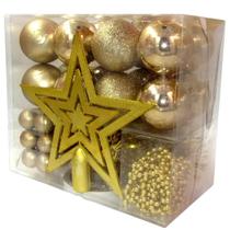 Kit 44 Enfeites Natalinos Bolas Ponteira Estrela Corrente de Bolinhas Festão Decoração de Árvore de Natal Completa Decoração Guirlanda Mesa Arranjo