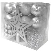 Kit 44 Enfeites Natalinos Bolas Ponteira Estrela Corrente de Bolinhas Festão Decoração de Árvore de Natal Completa Decoração Guirlanda Mesa Arranjo