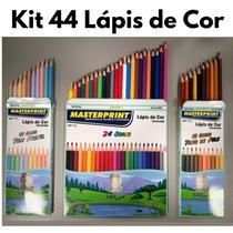 Kit 44 Lápis de Cor (24 CORES + 10 Cores Tom Pastel +10 Cores Tons de Pele) Escolar Sextavado