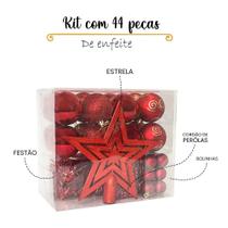 Kit 44 Peças de Natal Estrela Bolinhas Festão Cordão Pérolas
