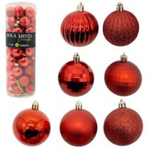 Kit 45 Bolas De Natal Mista Vermelha 4cm Decoração Árvore