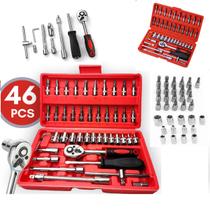 kit 46 pçs Jogo De Soquete Aço Crv 1/4 Chave Allen + Maleta
