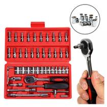 Kit 46 Peças Soquete Aço Crv1/4 Kit Catraca + Chave Allen