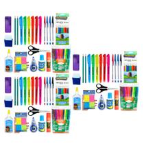 kit 47 Itens Material Escolar Volta as aulas ensino fundamental médio Básico caneta lápis marca texto borracha corretivo