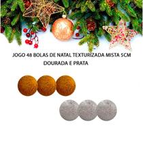 Kit 48 Bolas de Natal com Gliter Dourado e Prata Enfeite Árvore Texturizada 5cm - Natalia Christmas